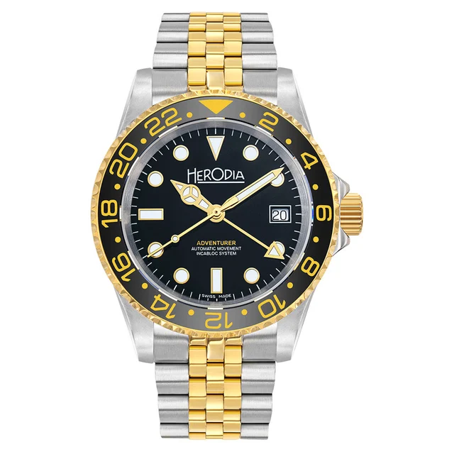 Herodia Adventurer Ltd Edition Swiss GMT Two-Tone Watch #HADVBIBKBK.AC kol saati