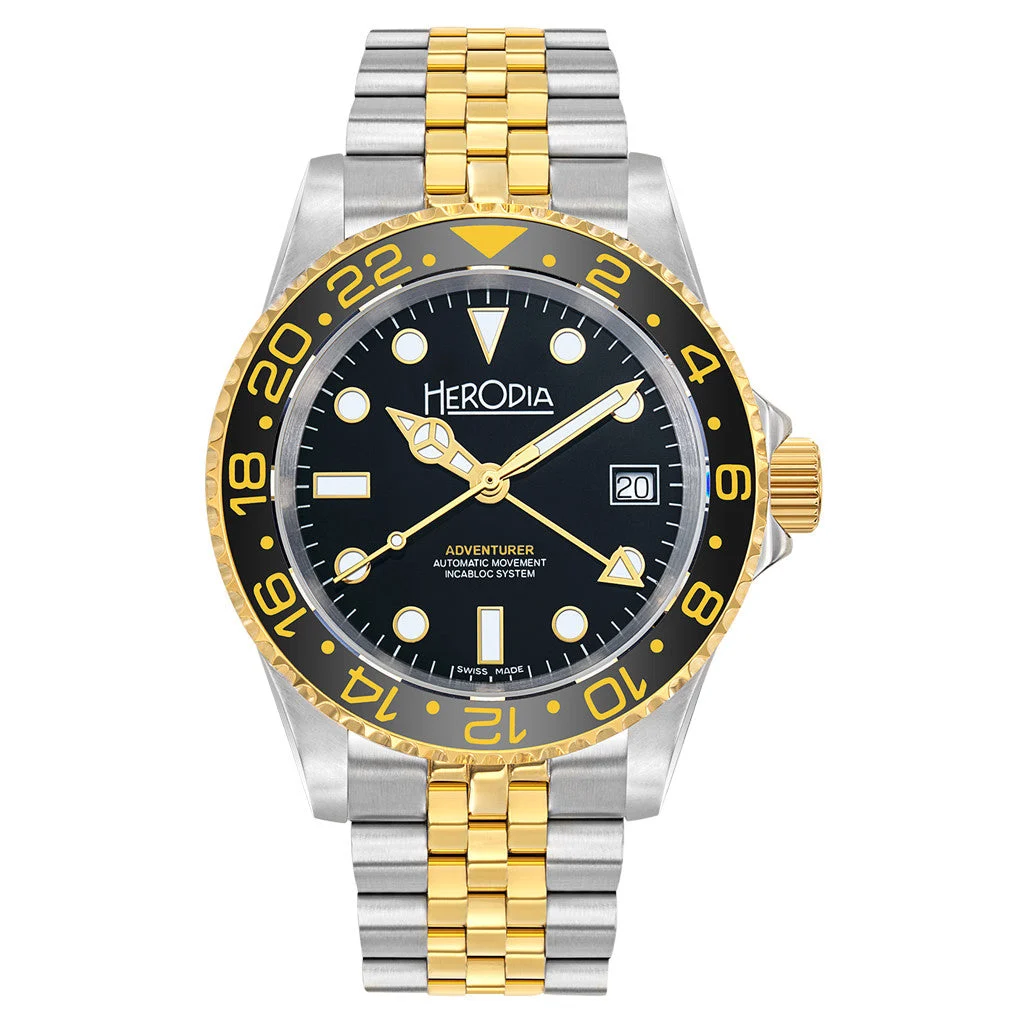 Herodia Adventurer Ltd Edition Swiss GMT Two-Tone Watch #HADVBIBKBK.AC kol saati