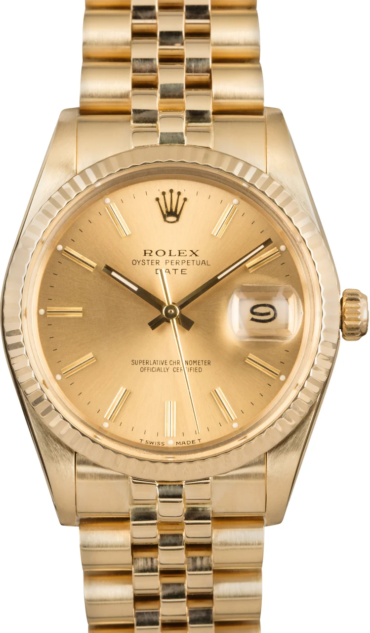 Rolex ROLEX REF. 15037, SELF-WINDING, CENTRE-SECONDS, DATE; 14K YELLOW GOLD 34 mm kol saati