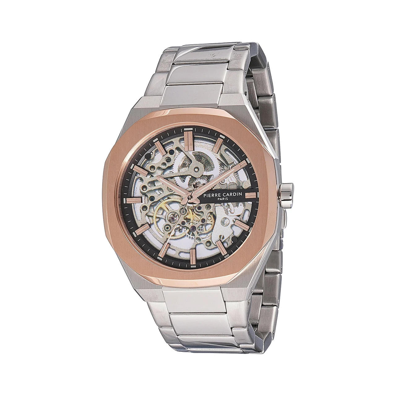 Elysee Maison 8 Automatique Men’s 42mm Skeleton Watch - Two-Tone Rose Gold & Silver Case with Silver Metal Strap CF.1002.MU 42 mm kol saati