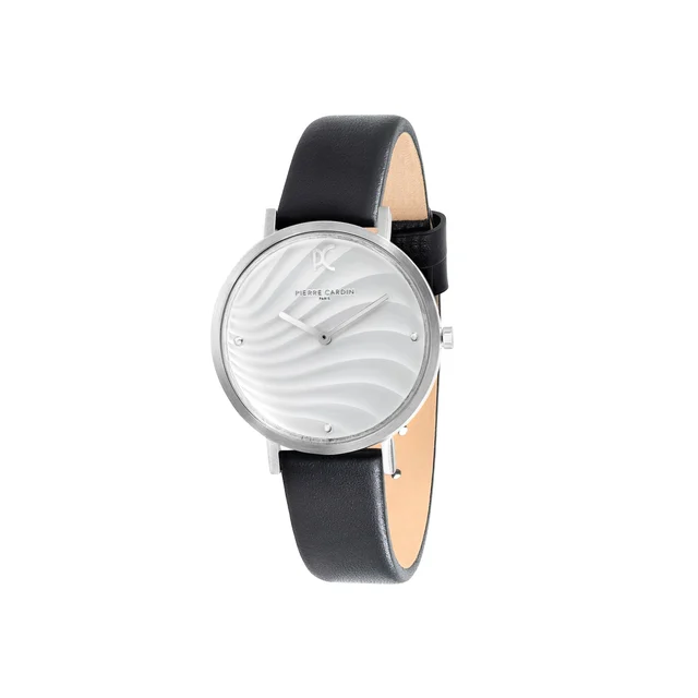 BELLEVILLE Patterned Dial Silver Watch with Black Leather Strap CBV.1137 kol saati