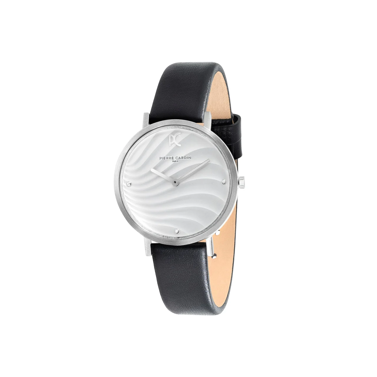 BELLEVILLE Patterned Dial Silver Watch with Black Leather Strap CBV.1137 36 mm kol saati