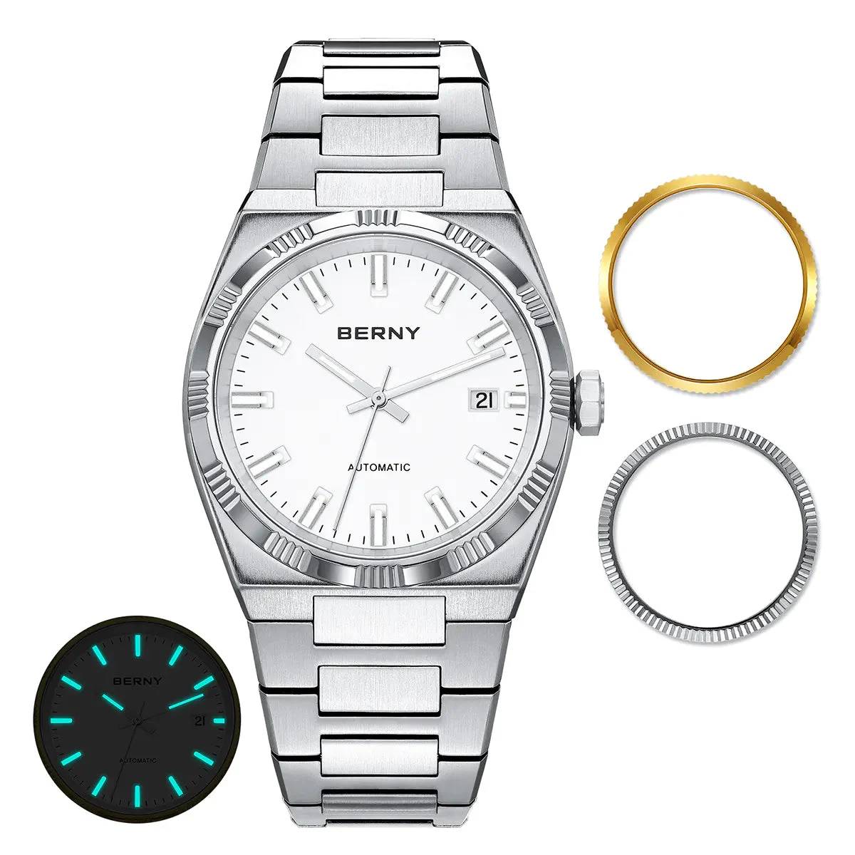 BERNY Men Automatic Dress Watch- Interchangeable Bezel- AM141M AM141M-A kol saati