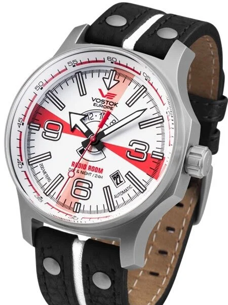 Vostok Europe Vostok-Europe Radio Room, 32-Jewel Automatic Watch with White-Red Dial #595A532 48 mm kol saati