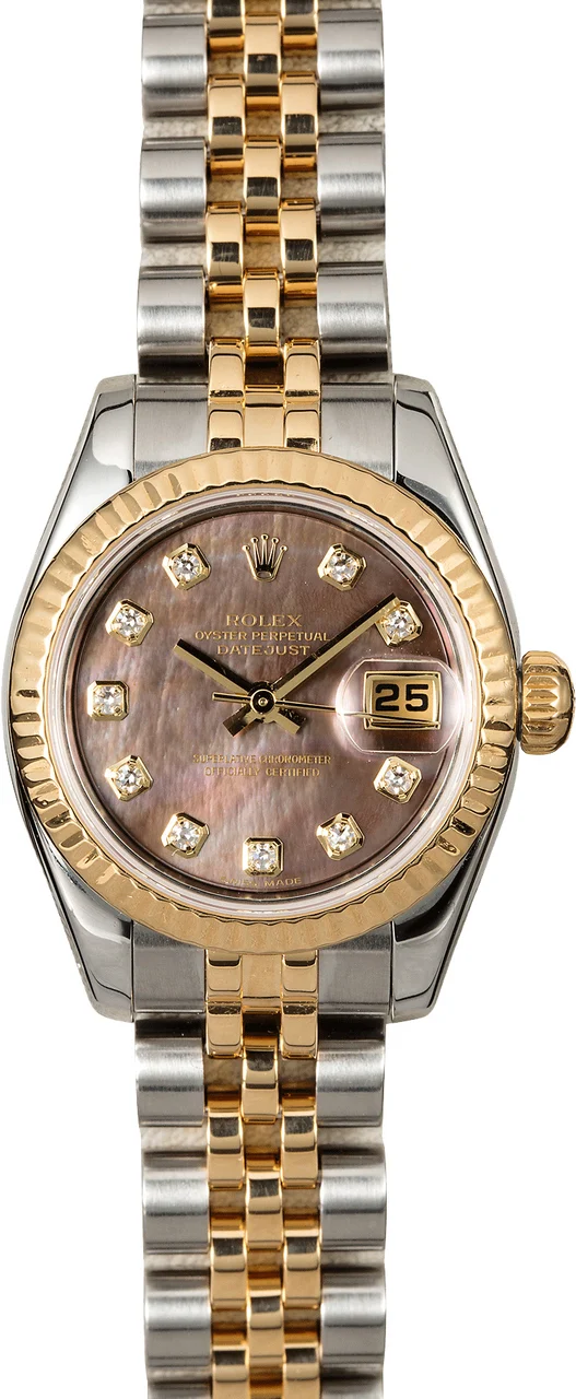 Rolex Datejust 179173 Black MOP Diamond Dial 179173BKMDJ 26 mm kol saati