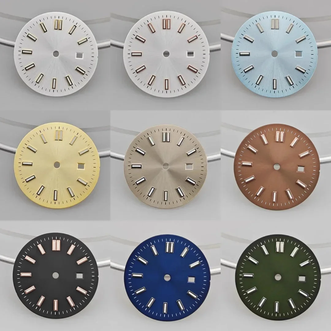 Tandorio Watch Dial Green Luminous Logbook Faces Mechanical Watch Accessories for NH05 /NH06 Movement for 31mm Case 14:201447303#Silver Black 31 mm kol saati
