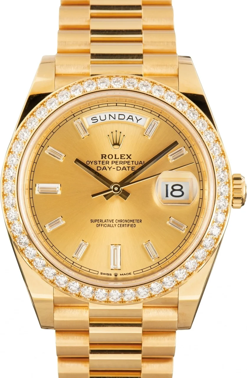 Rolex Day-Date 40 Ref 228348 Champagne Diamond Dial kol saati