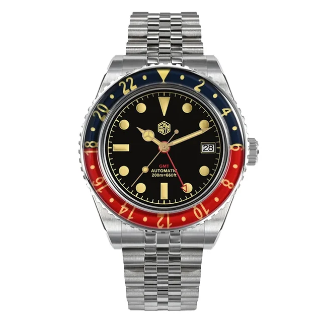 San Martin Watches San Martin Automatic GMT Dive Watch with Pepsi Bezel #SN005-A kol saati