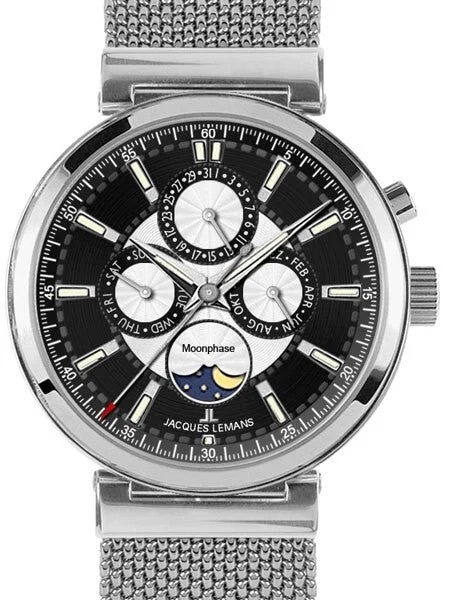Jacques Lemans Verona Calendar Dress Watch with Moonphase Sub-Dial #1-1698D kol saati