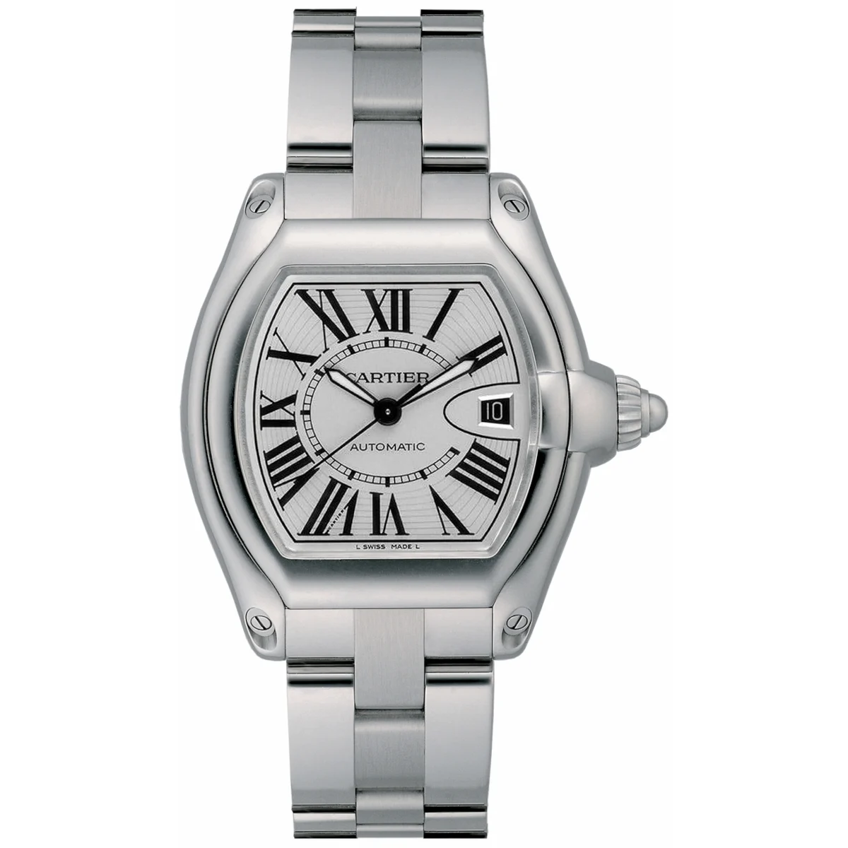Cartier Roadster W6206017 Opaline Silver Dial Steel Bracelet 46 mm kol saati