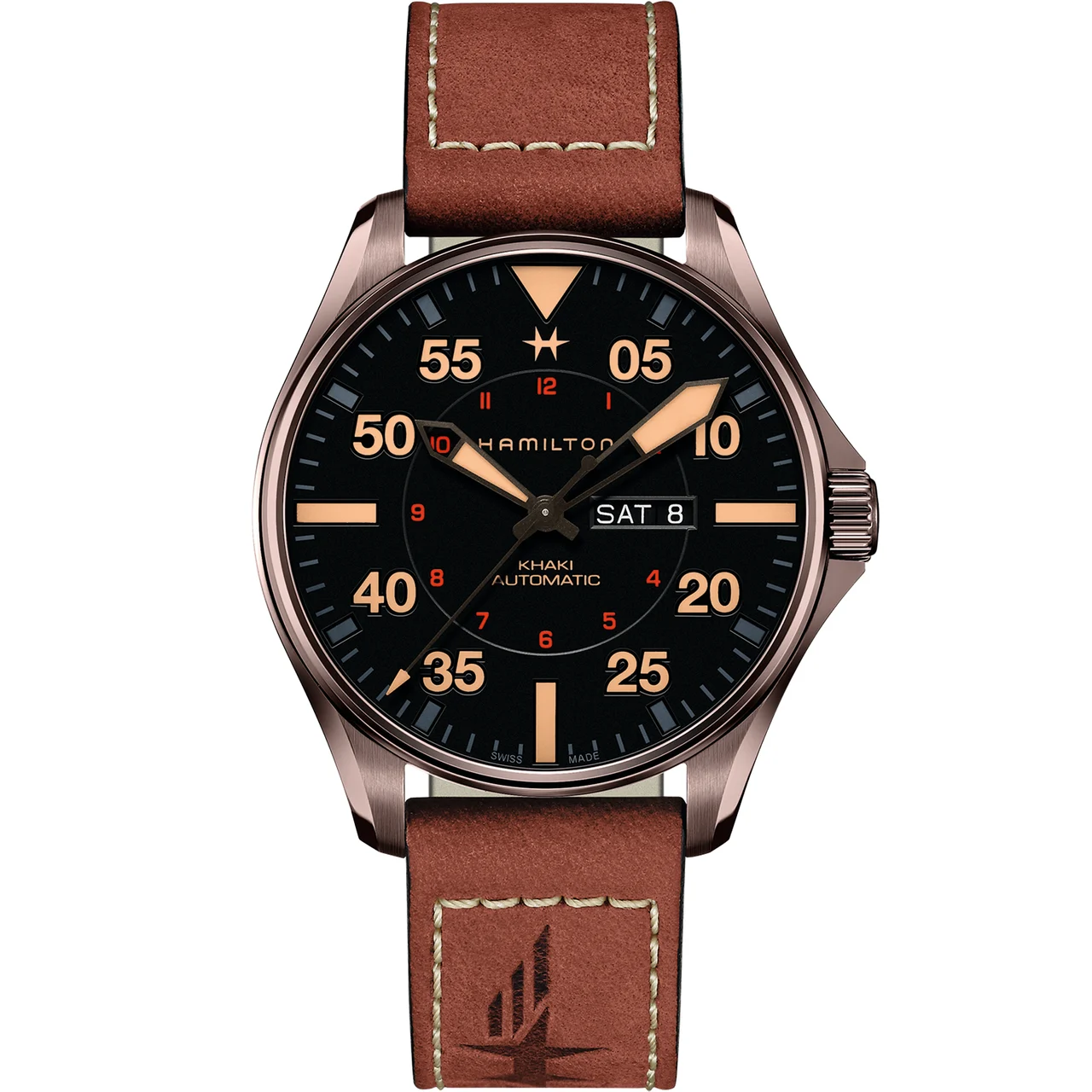 Hamilton Khaki Aviation Pilot Day Date Auto H64705531 46 mm kol saati