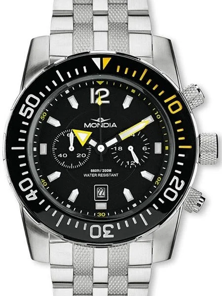 Mondia Wave Swiss Quartz Chronograph Dive Watch with a Ceramic Bezel #1-691-3 44 mm kol saati