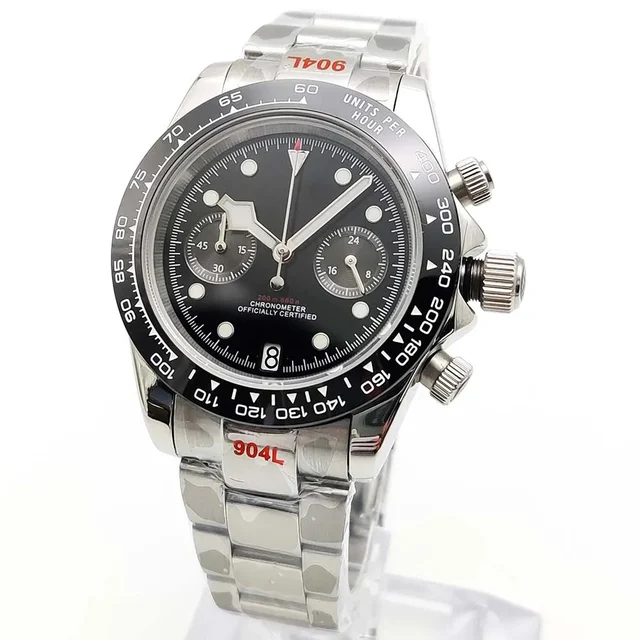 Tandorio Daytona Mod Sterile Chronograph Watch Customizable VK64 Quartz 40mm Panda Sapphir