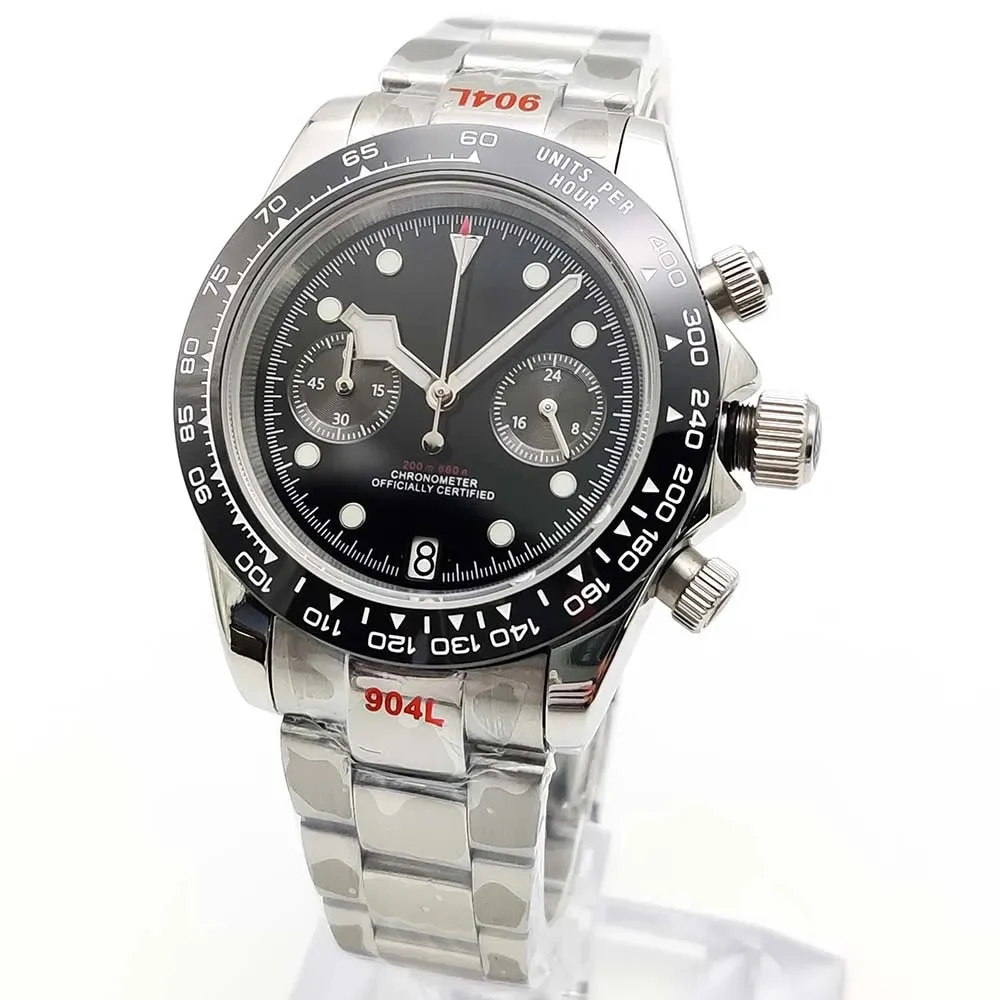 Tandorio Daytona Mod Sterile Chronograph Watch Customizable VK64 Quartz 40mm Panda Sapphire 39MM 5BAR 14:350850#M12 40 mm kol saati