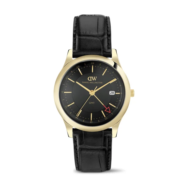 DANIEL WELLINGTON Pathfinder GMT Black-Croc Black Gold DW00100977 kol saati