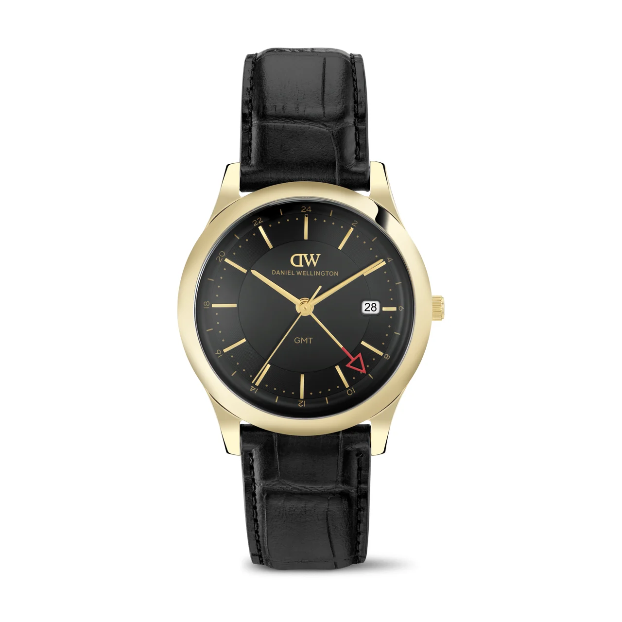 DANIEL WELLINGTON Pathfinder GMT Black-Croc Black Gold DW00100977 39 mm kol saati