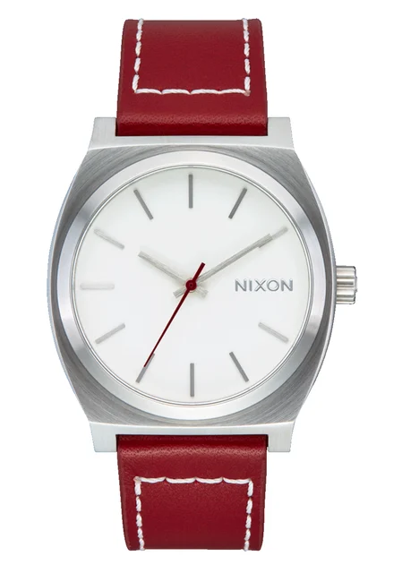 Nixon US Time Teller Leather - Silver / Egret / Cranberry A1373-5197-00 kol saati
