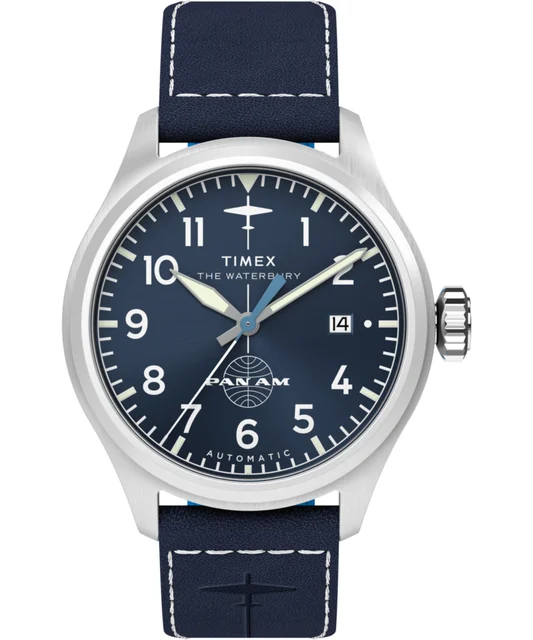 Timex Pan Am® x Waterbury Automatic Ace 41mm Leather Strap Watch TW2Y38800JR kol saati