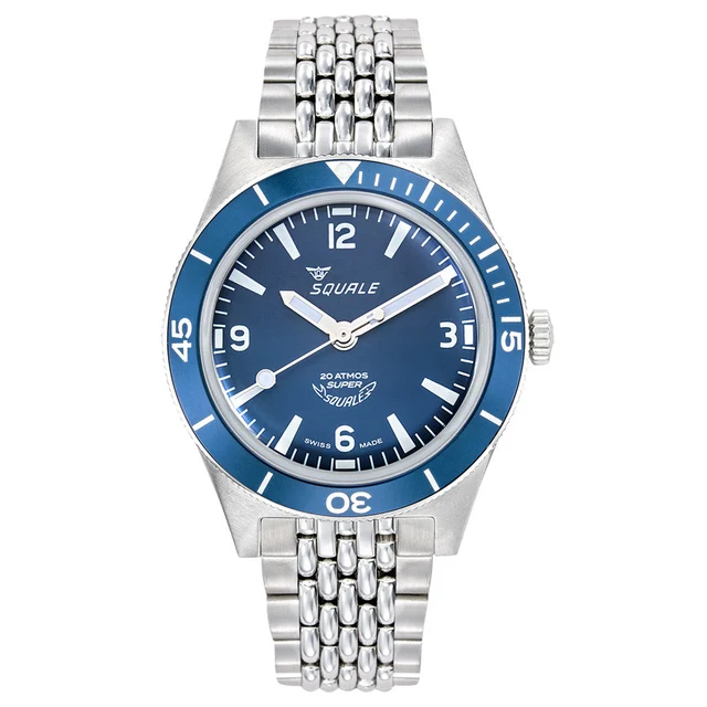 Squale "Super- " Swiss Automatic Skin Diver with Matte Blue Dial and Bracelet #SUPERBLBL.A
