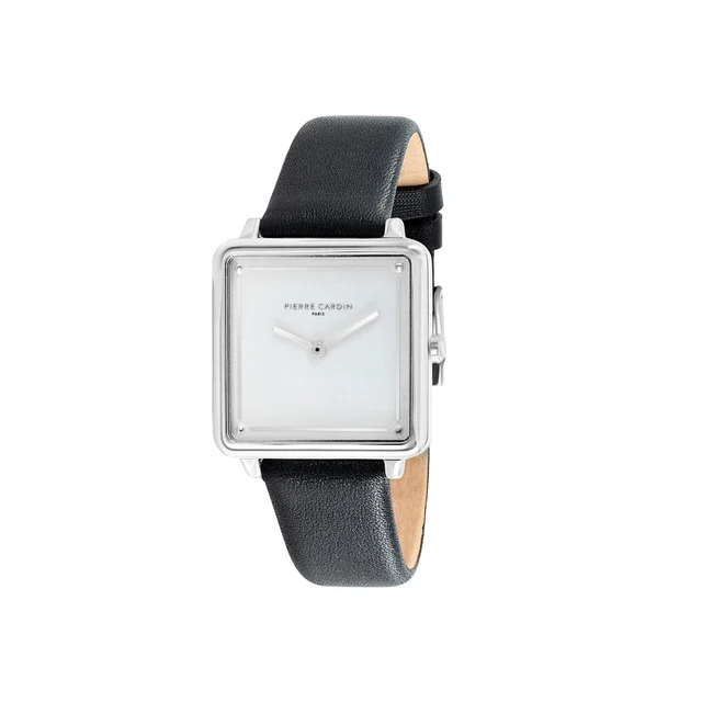 VENDÔME Silver Watch with Black Leather Strap CSQ.7000 kol saati