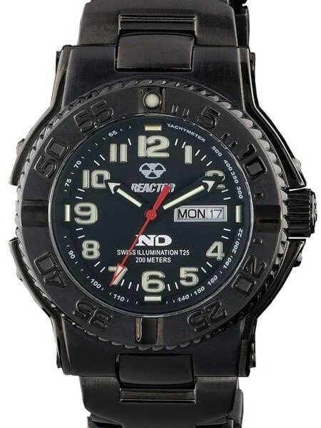 Reactor Trident 200 Meter Dive Watch with Never Dark Illumination, Black SS Case #59501 40 mm kol saati