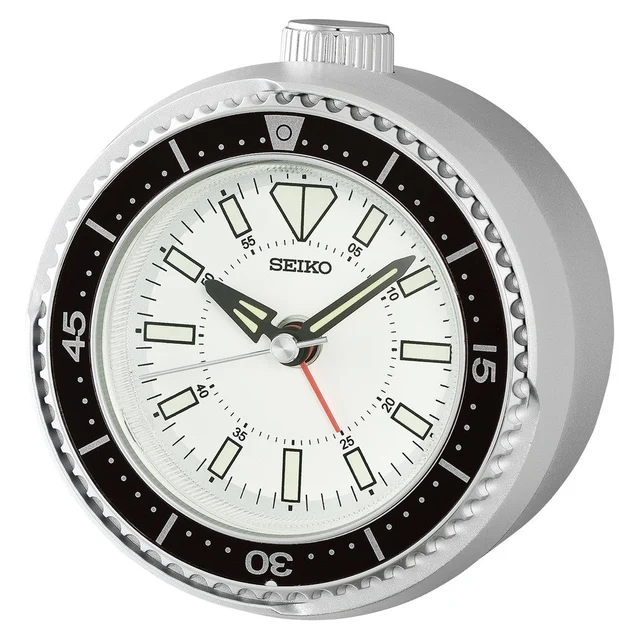 Seiko Mai Modern Rotating Bezel Alarm Clock in Silver #QHE207SLH kol saati