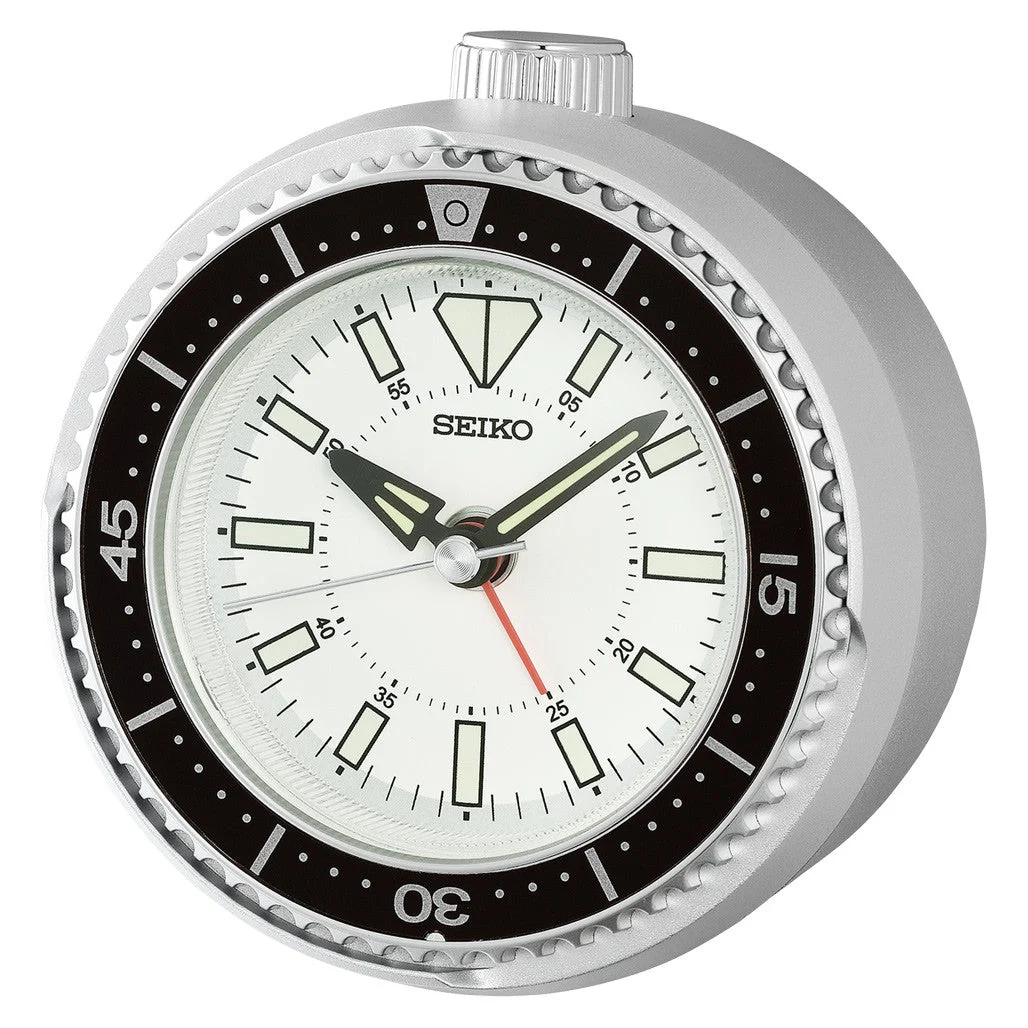 Seiko Mai Modern Rotating Bezel Alarm Clock in Silver #QHE207SLH kol saati
