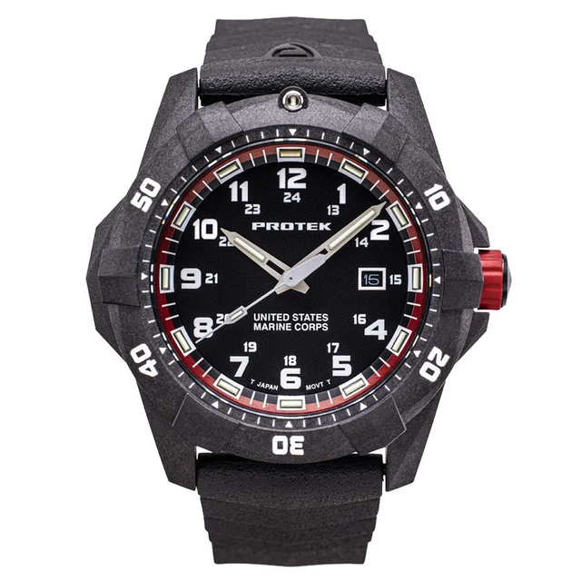 Protek Carbon Composite Official USMC Tritium Dive Watch with Red Accents #PT1012-USMC kol