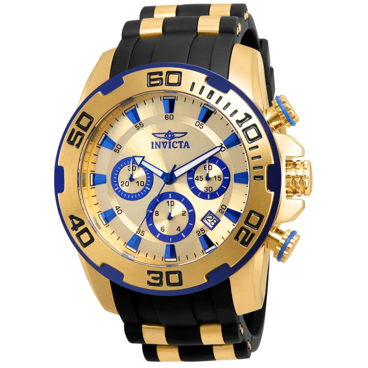Invicta Pro Diver SCUBA Watch - 50mm, Gold, Black (22308) 50 mm kol saati