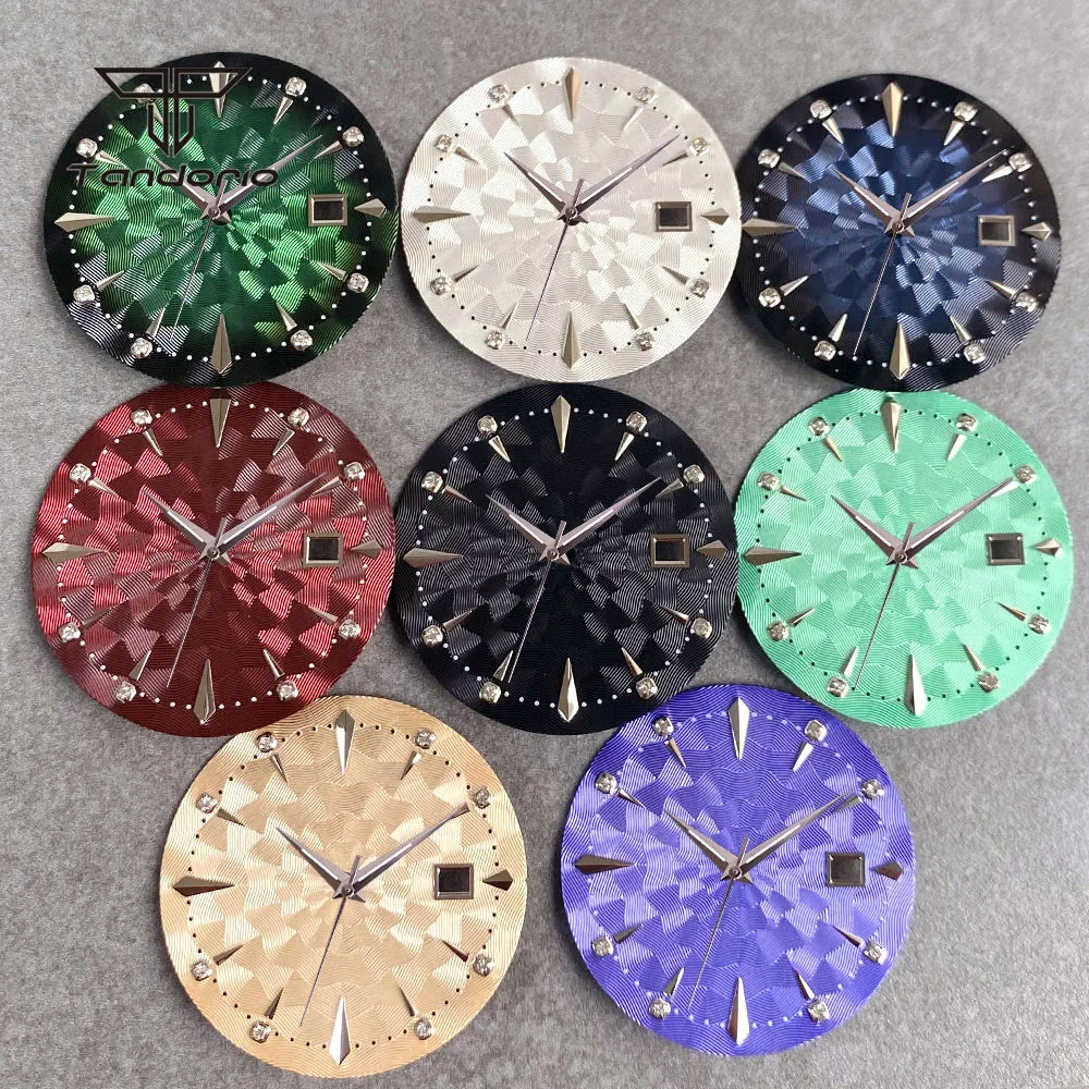 Tandorio Watch Dial Multicolor Texture Face Date Window Fit NH35 Automatic Watches Sword Hands Set Accessories Mod Parts 12000044030973898 35 mm kol saati