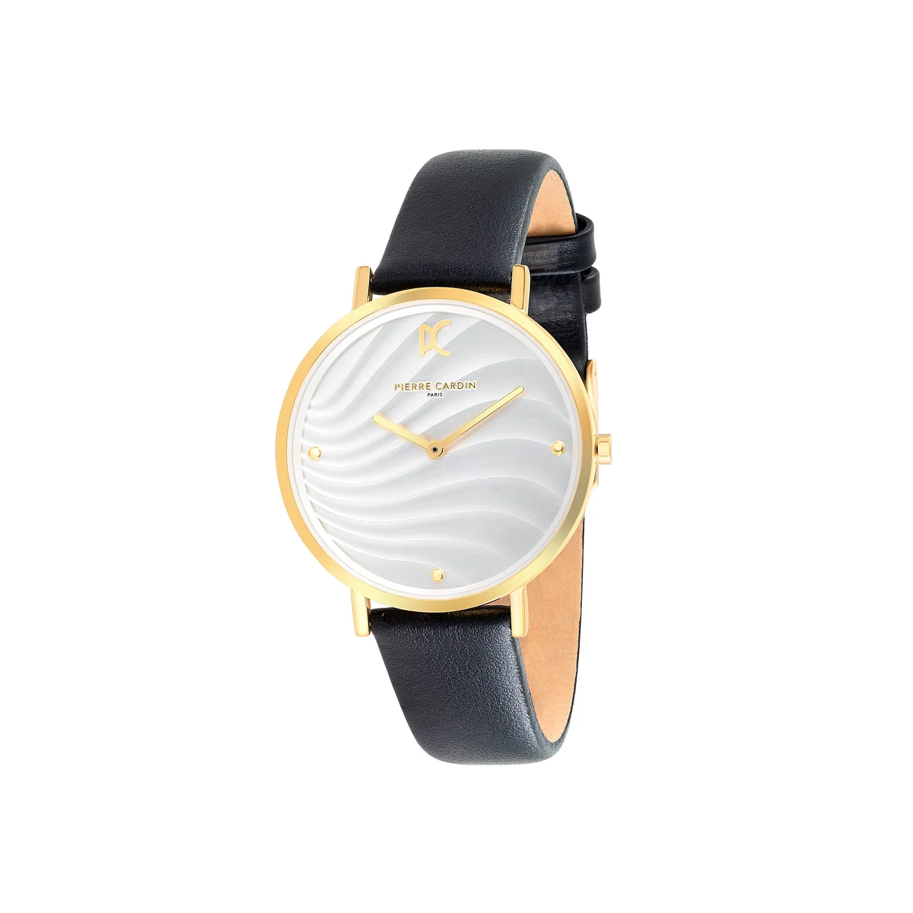BELLEVILLE Patterned Dial Gold Watch with Black Leather Strap CBV.1139 36 mm kol saati