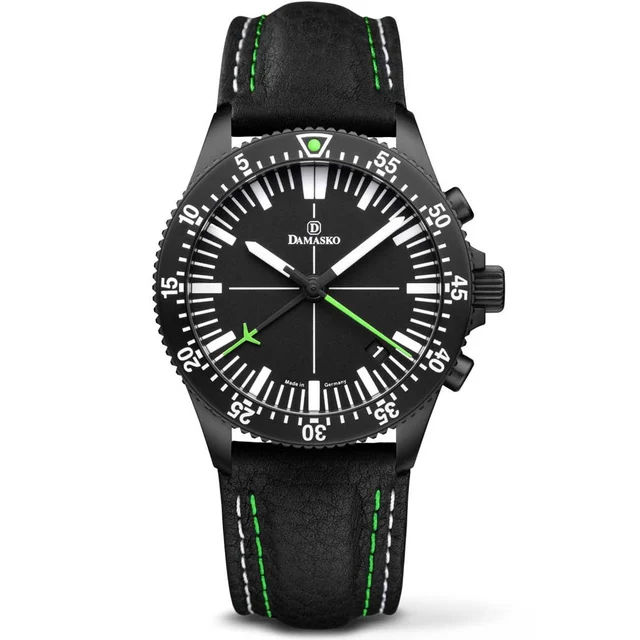 Damasko Black DLC 42mm Chronograph, Green, with 60-Minute Stopwatch #DC82 DC82BK-Green kol