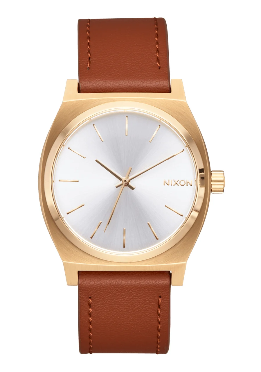 Nixon US Time Teller Leather - Light Gold / White Sunray A1373-5168-00 kol saati