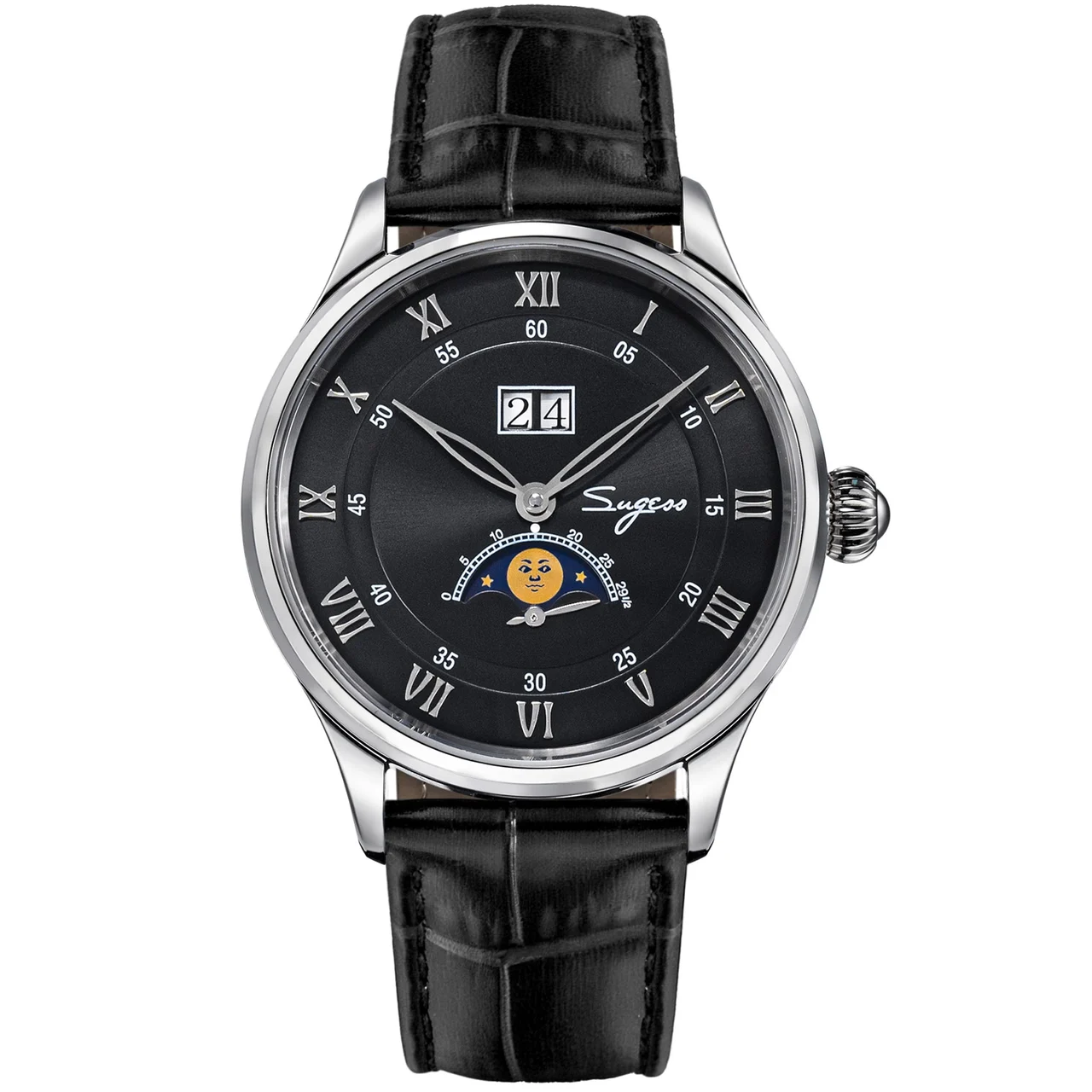 Sugess Sugess 437-2 银黑 黑竹节纹带 41 mm kol saati