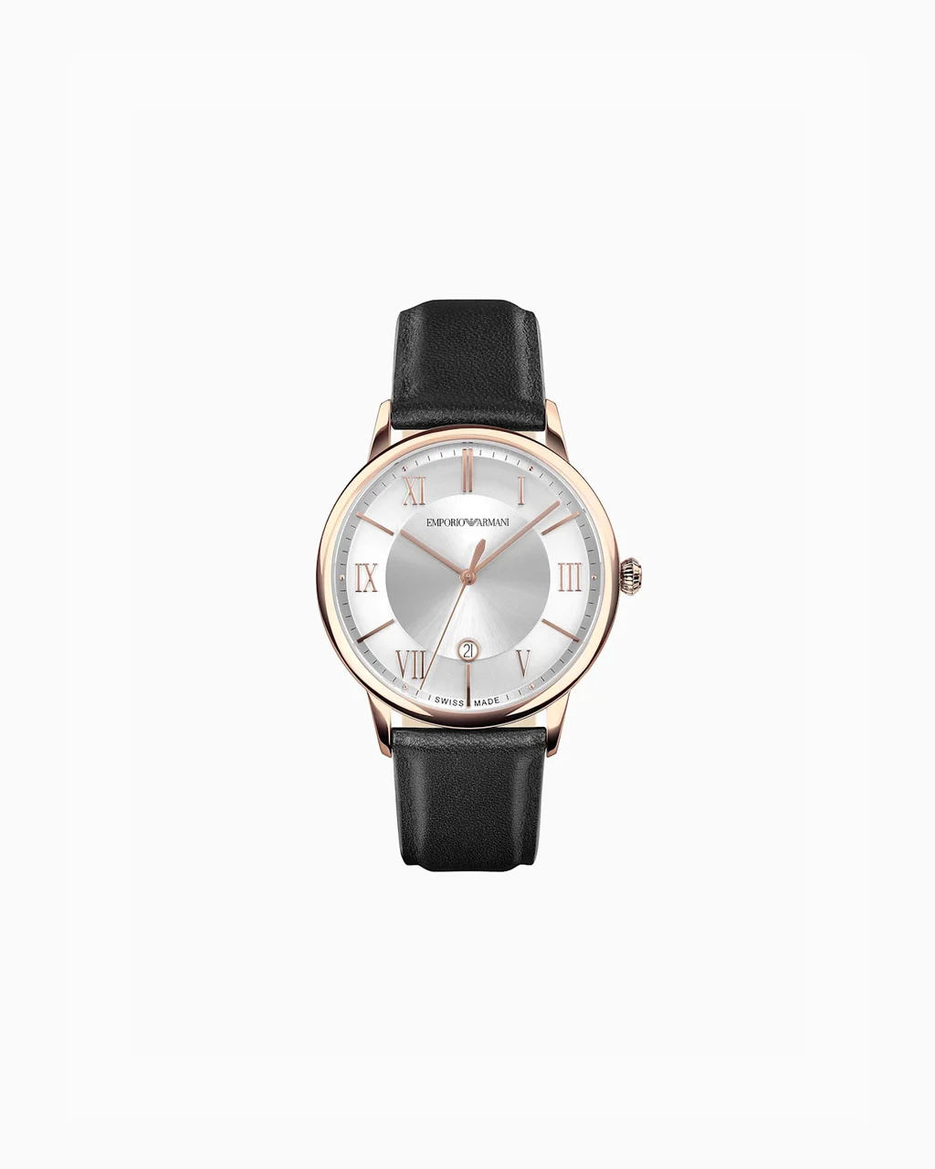 Emporio Armani Swiss Made Three-Hand Date Black Leather Watch ARS5000 43 mm kol saati