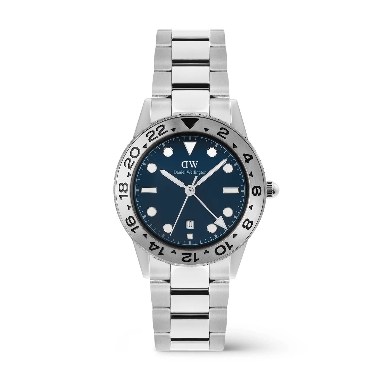 DANIEL WELLINGTON Iconic GMT Link Brushed Bezel Silver DW00100922 kol saati