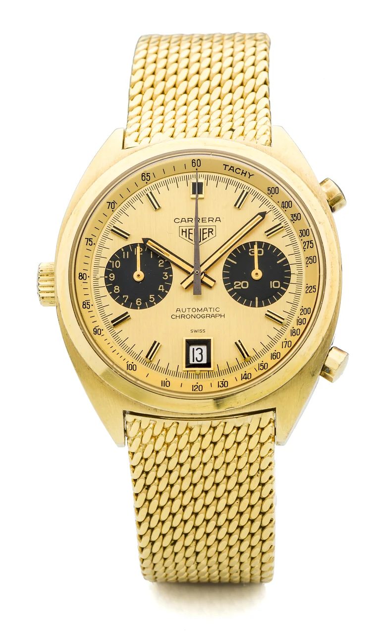 Heuer HEUER REF. 1158 CARRERA A fine and very rare, self-winding, 18k yellow gold chronograph wristwatch with date. kol saati