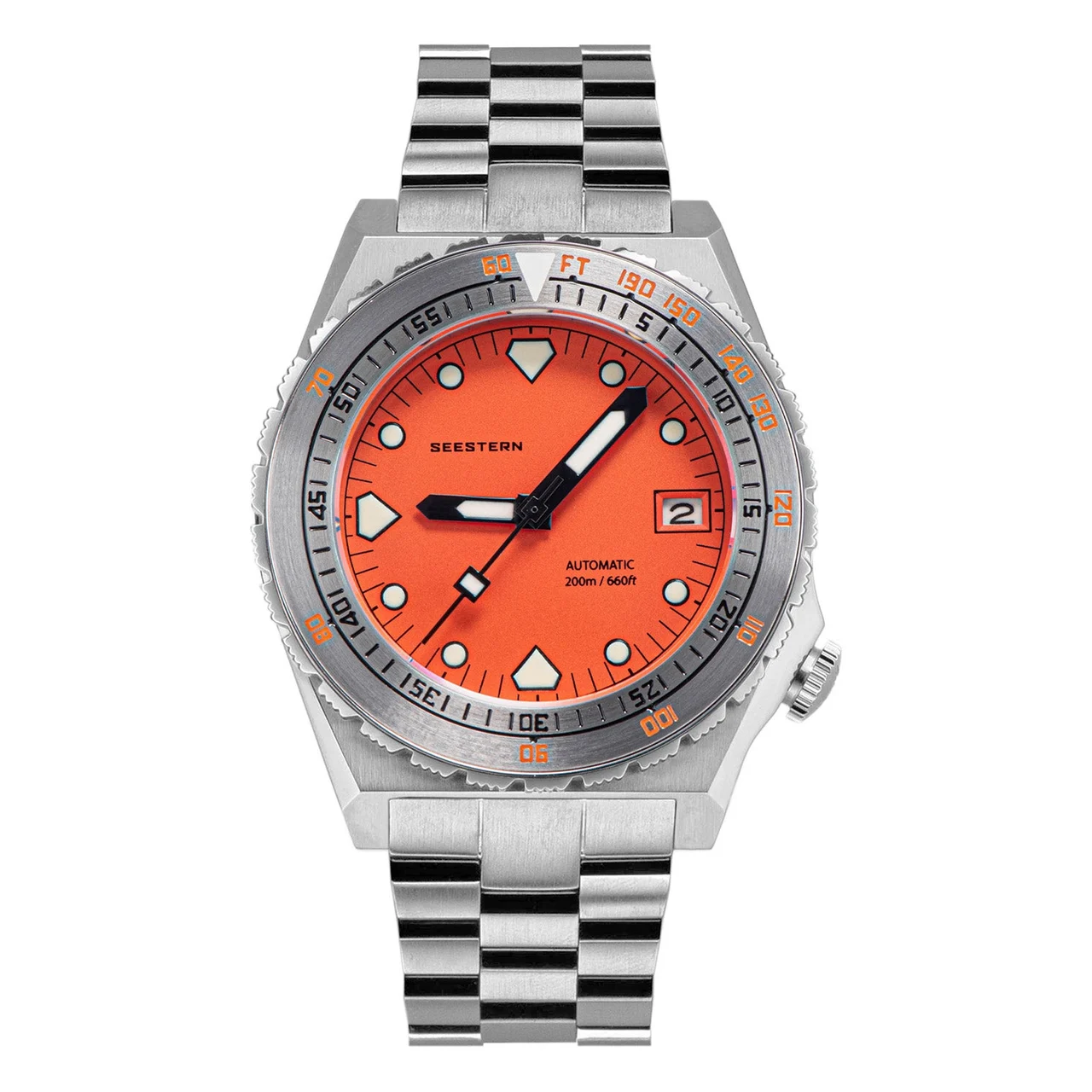 Sugess Seestern Vintage 407 600T Orange Dial Stainless-Steel Bezel 40 mm kol saati