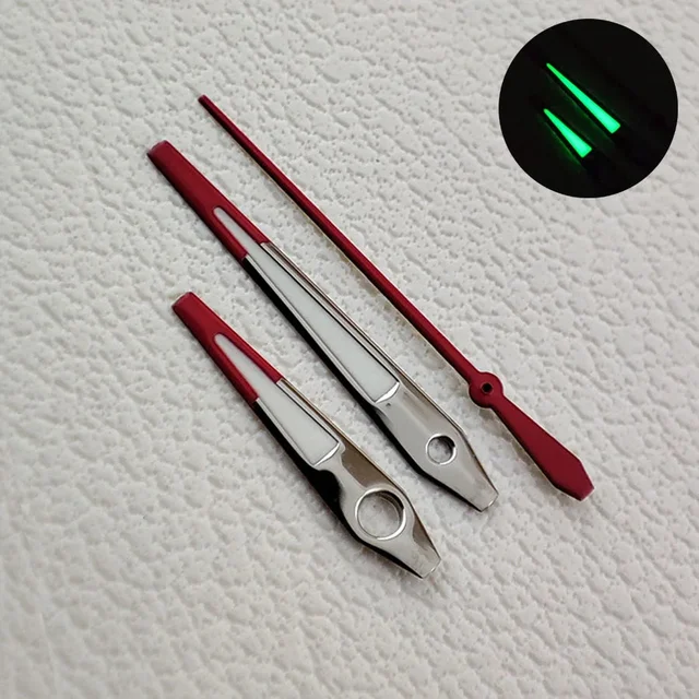 Tandorio Hands Red sleeve Polished Hands Green Luminous Watch Accessories For NH34 NH35 NH