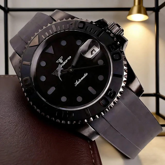 Tandorio Black Yacht Master TD269k 40mm Shark Hands Sapphire Glass 200m Waterproof Japan N