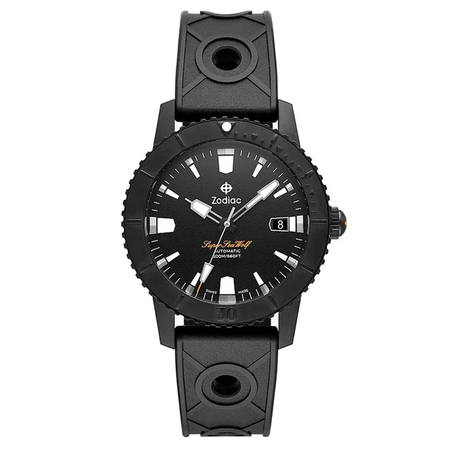 Zodiac Super Sea Wolf 53 Compression Automatic Black Rubber Watch #ZO9289 kol saati
