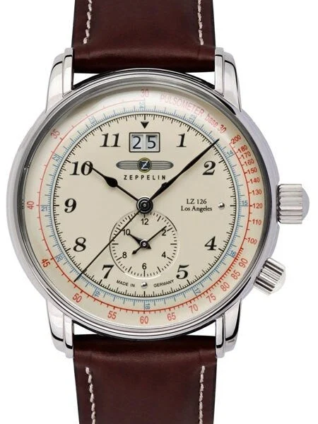 Graf Zeppelin Dual Time, Big Date Watch with Pulsometer Scale #8644-5 kol saati