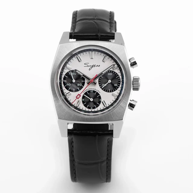 Sugess Chrono Heritage S419 Chronograph Panda Dial Leather Strap kol saati