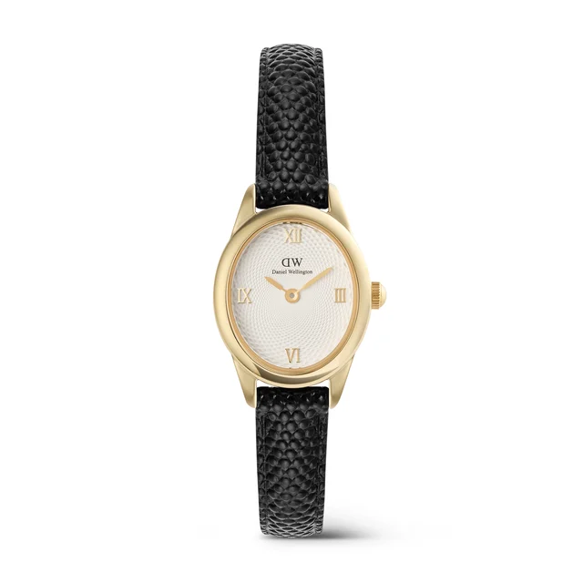 DANIEL WELLINGTON Ophelia Mini Black Lizard White Guilloché Gold DW00100890 kol saati