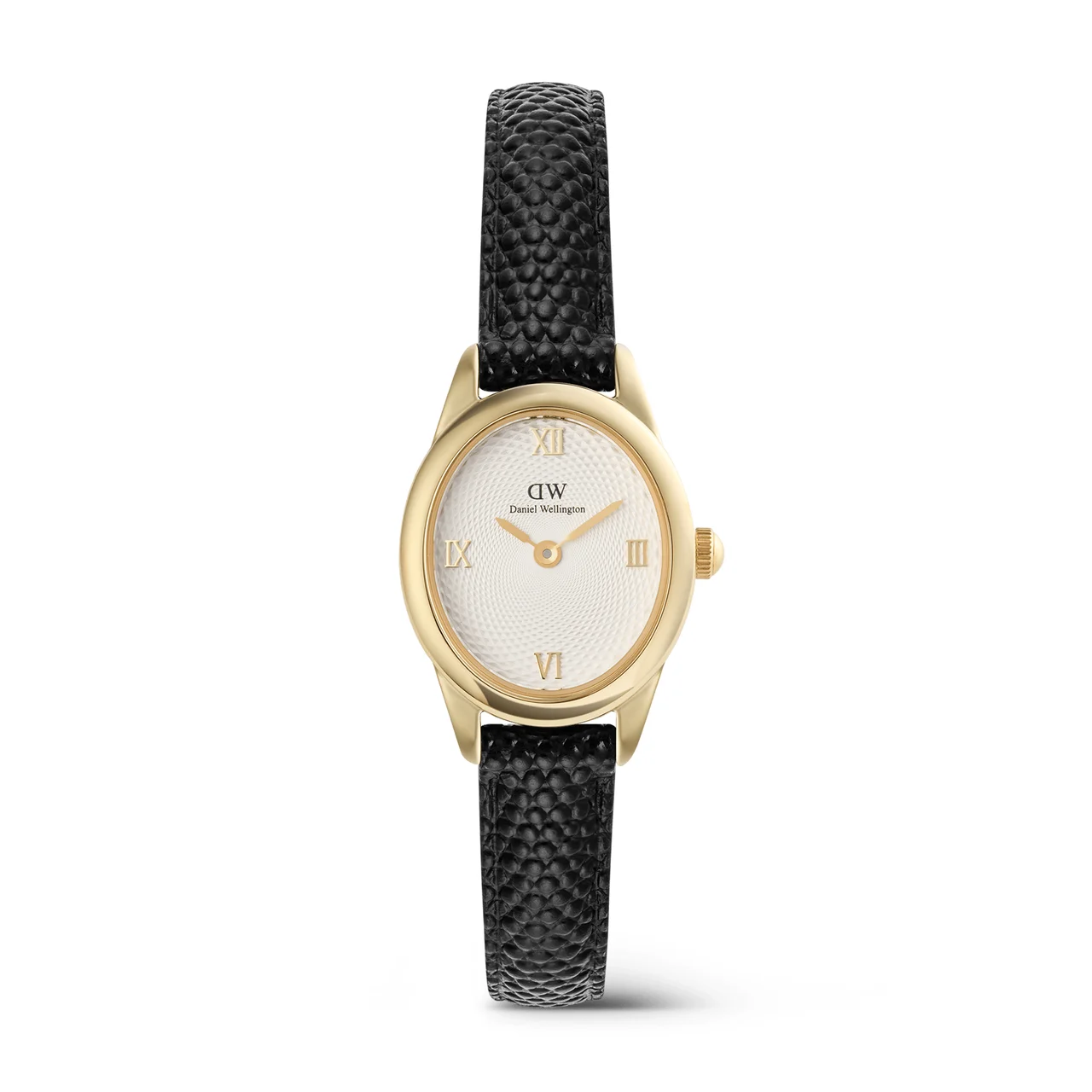 DANIEL WELLINGTON Ophelia Mini Black Lizard White Guilloché Gold DW00100890 kol saati