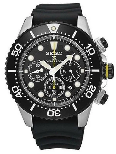 Seiko Solar Quartz Chronograph with Stop-Watch and 24-hour Sub-Dial #SSC021P1 43 mm kol saati
