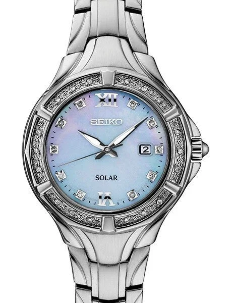 Seiko Solar Dress Watch with 28 Diamonds and Mother of Pearl Dial #SUT371 kol saati