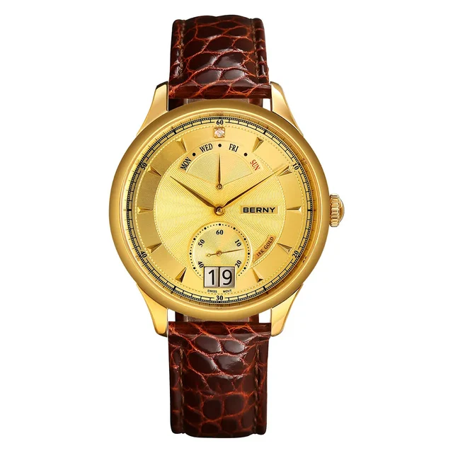 BERNY Men Quartz 18K Gold Overlay Watch-2799MKG 2799-MKG-YE kol saati