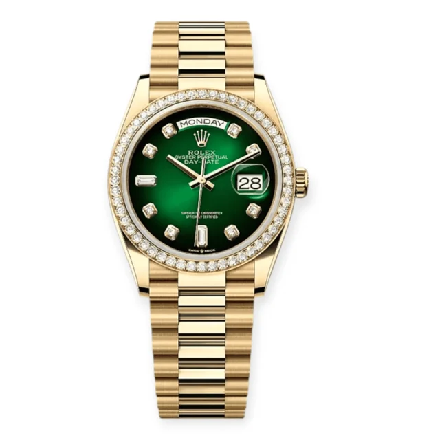Rolex DayDate 36mm Yellow Gold Green Ombre Diamond Pre-Owned Rolex DayDate 36mm Yellow Gol