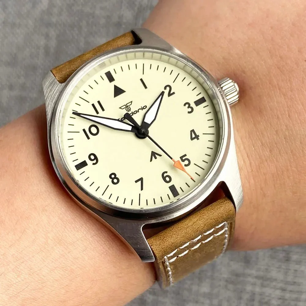 Tandorio Pilot 200M Automatic NH35A PT5000 Sapphire Crystal Vintage TD150 Full Lume 14:173#handA;5:57036539#NH35 39 mm kol saati